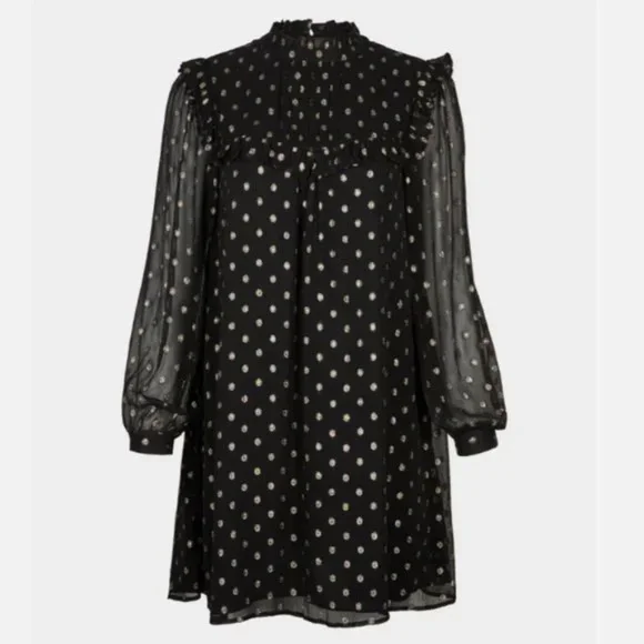 Oliver Bonas Metallic Foil Spot Print Black Mini Shift Dress (size 6) - Picture 3 of 12